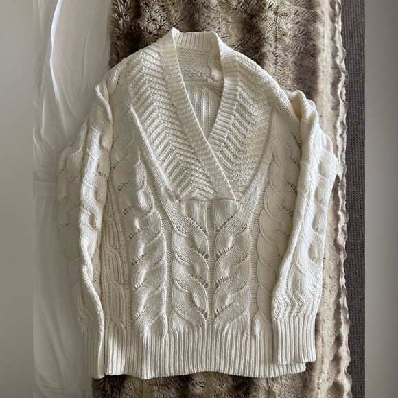 NWOT Reiss Claudine Knit Cable Shawl Neck Jumper Sweater White Ivory Cotton - Picture 8 of 9